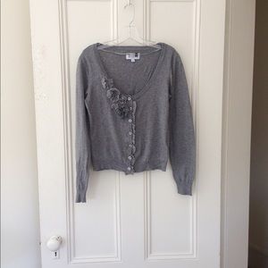 Knit Top Embroidered Floral Cardigan Button-Down